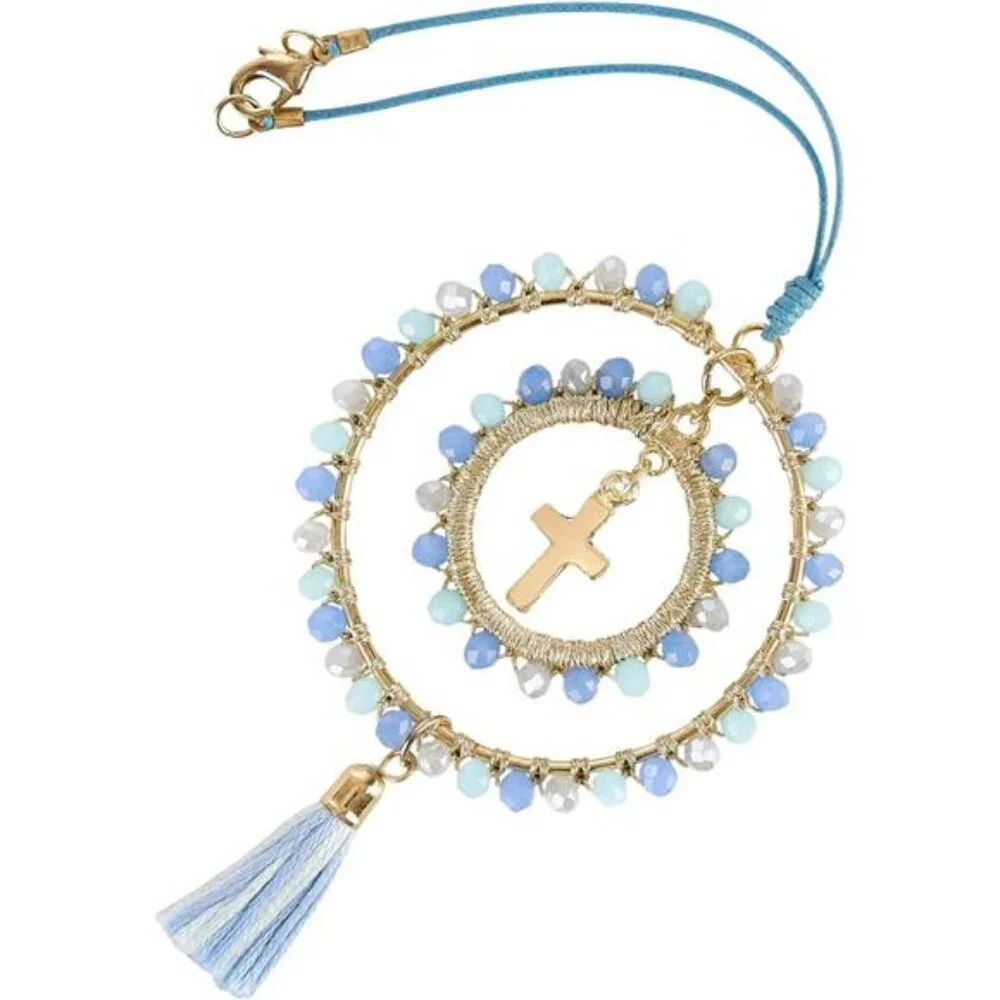 Crystal cross car mirror hanging suncatcher rearview charm keychain bag accessor